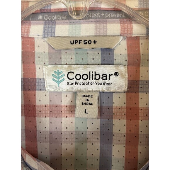 COOLIBAR Nassau Fishing Shirt Men Large Pastel Gingham Button Up UPF 50+ - Picture 3 of 16